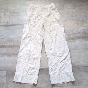 Zara Pants Womens S Beige High Rise Wide Leg Linen Blend Casual Pants W/Pockets
